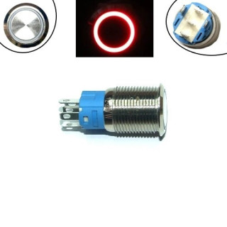 Кнопка 16мм фиксирующаяся, 12-24В, красный LED, 5pin, 16A-DZ