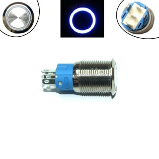 Кнопка 16мм фиксирующаяся, 12-24В, синий LED, 5pin, 16A-DZ