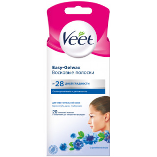 Восковые полоски Veet Easy-Gelwax для чувствительной кожи лица 20 шт. (4680012390960)