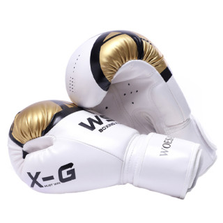 Перчатки боксерские размер 6Oz, запястье ширина 6.5 длина 16см, бело-золотые