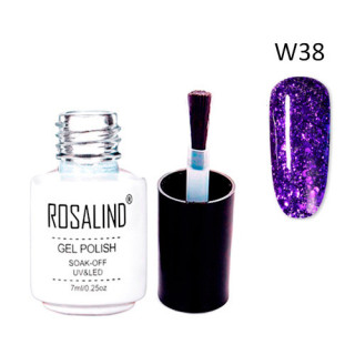 Гель-лак для ногтей маникюра 7мл Rosalind, глиттер, W38 фиолетовый