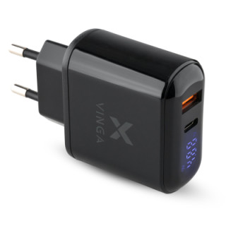 Зарядное устройство Vinga 2 Port QC3.0+PD Display Wall Charger (VWCQPACDBK)